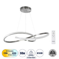 Κρεμαστό Φωτιστικό Οροφής Design LED CCT 90W 10080lm 300° AC 220-240V – Εναλλαγή Φωτισμού μέσω Τηλεχειριστηρίου All In One Ψυχρό 6000k+Φυσικό 4500k+Θερμό 2700k Dimmable Φ73cm – Νίκελ Ασημί Βούρτσας – 3 Years Warranty