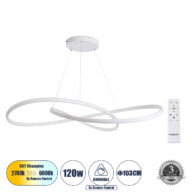 Κρεμαστό Φωτιστικό Οροφής Design LED CCT 120W 13440lm 300° AC 220-240V – Εναλλαγή Φωτισμού μέσω Τηλεχειριστηρίου All In One Ψυχρό 6000k+Φυσικό 4500k+Θερμό 2700k Dimmable Φ103cm – Λευκό – 3 Years Warranty