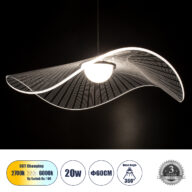 Κρεμαστό Φωτιστικό Οροφής Design LED CCT 20W 2240lm 360° AC 220-240V – Εναλλαγή Φωτισμού μέσω Διακόπτη On/Off All In One Ψυχρό 6000k+Φυσικό 4500k+Θερμό 2700k Φ60cm – Μαύρο με Διάφανο Laser Designed Plexiglass – 3 Years Warranty