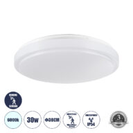 Πλαφονιέρα Οροφής LED 30W 3000lm 120° AC 220-240V με Ενσωματωμένο Σύστημα Ρυθμιζόμενου Microwave Αισθητήρα Κίνησης – Αδιάβροχη IP54 Φ38 x Υ5.3cm Ψυχρό Λευκό 6000K – Λευκό – Bridgelux Chips – 3 Years Warranty