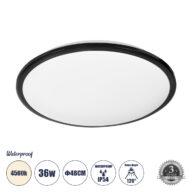 Πλαφονιέρα Οροφής LED 36W 3960lm 120° AC 220-240V Αδιάβροχη IP54 Φ48 x Υ6.5cm Φυσικό Λευκό 4500K – Μαύρο – Bridgelux Chips – 3 Years Warranty