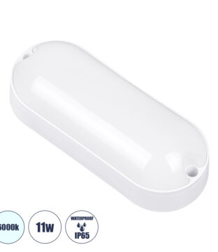 LED Πλαφονιέρα Οροφής – Τοίχου Οβάλ 11W 960lm 150° AC 220-240V Αδιάβροχο IP65 Μ17 x Π7 x Υ4.5cm Ψυχρό Λευκό 6000K – 3 Years Warranty