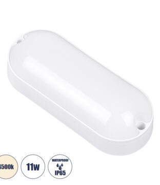 LED Πλαφονιέρα Οροφής – Τοίχου Οβάλ 11W 939lm 150° AC 220-240V Αδιάβροχο IP65 Μ17 x Π7 x Υ4.5cm Φυσικό Λευκό 4500K – 3 Years Warranty