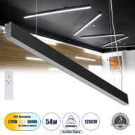 Γραμμικό Κρεμαστό Φωτιστικό Linear LED CCT 54W 6500lm 120° AC 220-240V Μ120 x Π3.5 x Υ7cm – Εναλλαγή Φωτισμού μέσω Τηλεχειριστηρίου All In One Ψυχρό 6000k+Φυσικό 4500k+Θερμό 2700k Dimmable – Μαύρο – 3 Years Warranty