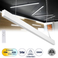 Γραμμικό Κρεμαστό Φωτιστικό Linear LED CCT 54W 6500lm 120° AC 220-240V Μ120 x Π3.5 x Υ7cm – Εναλλαγή Φωτισμού μέσω Τηλεχειριστηρίου All In One Ψυχρό 6000k+Φυσικό 4500k+Θερμό 2700k Dimmable – Λευκό – 3 Years Warranty