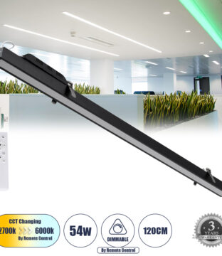 Γραμμικό Χωνευτό Φωτιστικό Linear LED CCT 54W 6500lm 120° AC 220-240V Μ121.5 x Π5 x Υ4cm – Εναλλαγή Φωτισμού μέσω Τηλεχειριστηρίου All In One Ψυχρό 6000k+Φυσικό 4500k+Θερμό 2700k Dimmable – Μαύρο – 3 Years Warranty