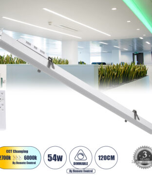 Γραμμικό Χωνευτό Φωτιστικό Linear LED CCT 54W 6500lm 120° AC 220-240V Μ121.5 x Π5 x Υ4cm – Εναλλαγή Φωτισμού μέσω Τηλεχειριστηρίου All In One Ψυχρό 6000k+Φυσικό 4500k+Θερμό 2700k Dimmable – Λευκό – 3 Years Warranty