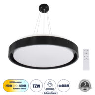 Κρεμαστή Πλαφονιέρα Οροφής LED CCT 72W 8306lm 120° AC 220-240V – Εναλλαγή Φωτισμού μέσω Τηλεχειριστηρίου All In One Ψυχρό 6000k+Φυσικό 4500k+Θερμό 2700k Dimmable Φ48cm – Μαύρο – 3 Years Warranty