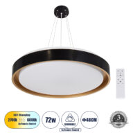 Κρεμαστή Πλαφονιέρα Οροφής LED CCT 72W 8306lm 120° AC 220-240V – Εναλλαγή Φωτισμού μέσω Τηλεχειριστηρίου All In One Ψυχρό 6000k+Φυσικό 4500k+Θερμό 2700k Dimmable Φ48cm – Μαύρο με Χρυσό – 3 Years Warranty