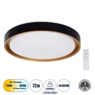 Πλαφονιέρα Οροφής LED CCT 72W 8306lm 120° AC 220-240V – Εναλλαγή Φωτισμού μέσω Τηλεχειριστηρίου All In One Ψυχρό 6000k+Φυσικό 4500k+Θερμό 2700k Dimmable Φ48cm – Μαύρο με Χρυσό – 3 Years Warranty