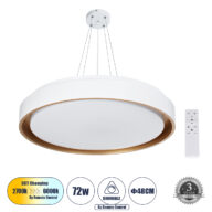 Κρεμαστή Πλαφονιέρα Οροφής LED CCT 72W 8306lm 120° AC 220-240V – Εναλλαγή Φωτισμού μέσω Τηλεχειριστηρίου All In One Ψυχρό 6000k+Φυσικό 4500k+Θερμό 2700k Dimmable Φ48cm – Λευκό με Χρυσό – 3 Years Warranty