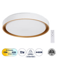 Πλαφονιέρα Οροφής LED CCT 72W 8306lm 120° AC 220-240V – Εναλλαγή Φωτισμού μέσω Τηλεχειριστηρίου All In One Ψυχρό 6000k+Φυσικό 4500k+Θερμό 2700k Dimmable Φ48cm – Λευκό με Χρυσό – 3 Years Warranty