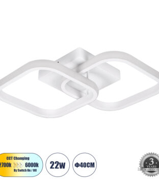 Φωτιστικό Οροφής Design LED CCT 22W 2640lm 300° AC 220-240V – Εναλλαγή Φωτισμού μέσω Διακόπτη On/Off All In One Ψυχρό 6000k+Φυσικό 4500k+Θερμό 2700k Μ40 x Π24 x Υ7cm – Λευκό