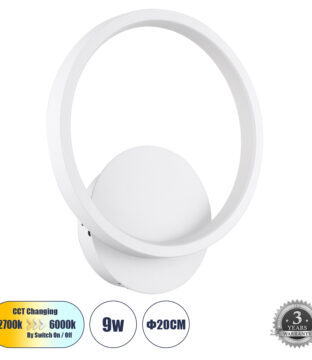 Φωτιστικό Τοίχου – Απλίκα Design LED CCT 9W 1080lm 300° AC 220-240V – Εναλλαγή Φωτισμού μέσω Διακόπτη On/Off All In One Ψυχρό 6000k+Φυσικό 4500k+Θερμό 2700k Μ20 x Π5.5 x Υ23cm – Λευκό