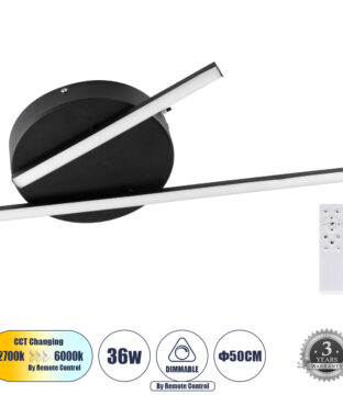 Φωτιστικό Οροφής Γραμμικό Linear Design LED CCT 36W 4428lm 120° AC 220-240V – Εναλλαγή Φωτισμού μέσω Τηλεχειριστηρίου All In One Ψυχρό 6000k+Φυσικό 4500k+Θερμό 2700k Dimmable Φ50 x Υ6cm – Μαύρο – 3 Years Warranty