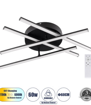 Φωτιστικό Οροφής Γραμμικό Linear Design LED CCT 60W 7380lm 120° AC 220-240V – Εναλλαγή Φωτισμού μέσω Τηλεχειριστηρίου All In One Ψυχρό 6000k+Φυσικό 4500k+Θερμό 2700k Dimmable Φ60 x Υ11cm – Μαύρο – 3 Years Warranty