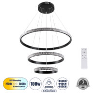 Κρεμαστό Φωτιστικό Δαχτυλίδι-Κύκλος LED CCT 100W 12123lm 360° AC 220-240V – Εναλλαγή Φωτισμού μέσω Τηλεχειριστηρίου All In One Ψυχρό 6000k+Φυσικό 4500k+Θερμό 2700k Dimmable Φ25+40+60cm – Μαύρο – 3 Years Warranty