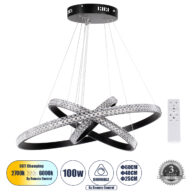 Κρεμαστό Φωτιστικό Δαχτυλίδι-Κύκλος LED CCT 100W 12123lm 360° AC 220-240V – Εναλλαγή Φωτισμού μέσω Τηλεχειριστηρίου All In One Ψυχρό 6000k+Φυσικό 4500k+Θερμό 2700k Dimmable Φ25+40+60cm – Μαύρο – 3 Years Warranty