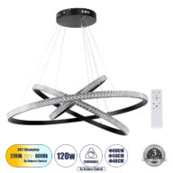 Κρεμαστό Φωτιστικό Δαχτυλίδι-Κύκλος LED CCT 120W 14723lm 360° AC 220-240V – Εναλλαγή Φωτισμού μέσω Τηλεχειριστηρίου All In One Ψυχρό 6000k+Φυσικό 4500k+Θερμό 2700k Dimmable Φ40+60+80cm – Μαύρο – 3 Years Warranty