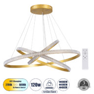 Κρεμαστό Φωτιστικό Δαχτυλίδι-Κύκλος LED CCT 120W 14723lm 360° AC 220-240V – Εναλλαγή Φωτισμού μέσω Τηλεχειριστηρίου All In One Ψυχρό 6000k+Φυσικό 4500k+Θερμό 2700k Dimmable Φ40+60+80cm – Χρυσό Βούρτσας – 3 Years Warranty