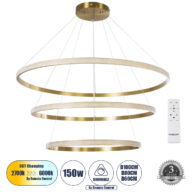 Κρεμαστό Φωτιστικό Δαχτυλίδι-Κύκλος LED CCT 150W 18379lm 360° AC 220-240V – Εναλλαγή Φωτισμού μέσω Τηλεχειριστηρίου All In One Ψυχρό 6000k+Φυσικό 4500k+Θερμό 2700k Dimmable Φ60+80+100cm – Χρυσό Βούρτσας – 3 Years Warranty