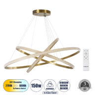 Κρεμαστό Φωτιστικό Δαχτυλίδι-Κύκλος LED CCT 150W 18379lm 360° AC 220-240V – Εναλλαγή Φωτισμού μέσω Τηλεχειριστηρίου All In One Ψυχρό 6000k+Φυσικό 4500k+Θερμό 2700k Dimmable Φ60+80+100cm – Χρυσό Βούρτσας – 3 Years Warrant