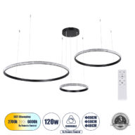 Κρεμαστό Φωτιστικό Δαχτυλίδι-Κύκλος LED CCT 120W 14723lm 360° AC 220-240V – Εναλλαγή Φωτισμού μέσω Τηλεχειριστηρίου All In One Ψυχρό 6000k+Φυσικό 4500k+Θερμό 2700k Dimmable Φ40+60+80cm – Μαύρο – 3 Years Warranty