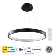 Κρεμαστό Φωτιστικό Δαχτυλίδι-Κύκλος LED CCT 45W 5230lm 360° AC 220-240V – Εναλλαγή Φωτισμού μέσω Τηλεχειριστηρίου All In One Ψυχρό 6000k+Φυσικό 4500k+Θερμό 2700k Dimmable Φ60cm – Μαύρο – 3 Years Warranty