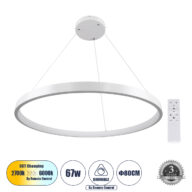 Κρεμαστό Φωτιστικό Δαχτυλίδι-Κύκλος LED CCT 67W 7689lm 360° AC 220-240V – Εναλλαγή Φωτισμού μέσω Τηλεχειριστηρίου All In One Ψυχρό 6000k+Φυσικό 4500k+Θερμό 2700k Dimmable Φ80cm – Λευκό – 3 Years Warranty