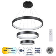 Κρεμαστό Φωτιστικό Δαχτυλίδι-Κύκλος LED CCT 100W 12123lm 360° AC 220-240V – Εναλλαγή Φωτισμού μέσω Τηλεχειριστηρίου All In One Ψυχρό 6000k+Φυσικό 4500k+Θερμό 2700k Dimmable Φ25+40+60cm – Μαύρο – 3 Years Warranty