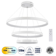 Κρεμαστό Φωτιστικό Δαχτυλίδι-Κύκλος LED CCT 120W 14723lm 360° AC 220-240V – Εναλλαγή Φωτισμού μέσω Τηλεχειριστηρίου All In One Ψυχρό 6000k+Φυσικό 4500k+Θερμό 2700k Dimmable Φ40+60+80cm – Λευκό – 3 Years Warranty