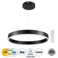 Κρεμαστό Φωτιστικό Δαχτυλίδι-Κύκλος LED CCT 45W 5269lm 120° AC 220-240V – Εναλλαγή Φωτισμού μέσω Τηλεχειριστηρίου All In One Ψυχρό 6000K+Φυσικό 4500K+Θερμό 2700K Dimmable Φ60cm – Μαύρο – 3 Years Warranty