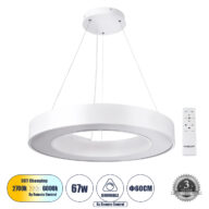 Κρεμαστό Φωτιστικό Δαχτυλίδι-Κύκλος LED CCT 67W 7370lm 120° AC 220-240V – Εναλλαγή Φωτισμού μέσω Τηλεχειριστηρίου All In One Ψυχρό 6000k+Φυσικό 4500k+Θερμό 2700k Dimmable Φ60cm – Λευκό – 3 Years Warranty