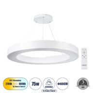 Κρεμαστό Φωτιστικό Δαχτυλίδι-Κύκλος LED CCT 75W 8250lm 120° AC 220-240V – Εναλλαγή Φωτισμού μέσω Τηλεχειριστηρίου All In One Ψυχρό 6000k+Φυσικό 4500k+Θερμό 2700k Dimmable Φ80cm – Λευκό – 3 Years Warranty