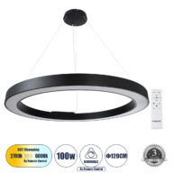 Κρεμαστό Φωτιστικό Δαχτυλίδι-Κύκλος LED CCT 100W 11020lm 120° AC 220-240V – Εναλλαγή Φωτισμού μέσω Τηλεχειριστηρίου All In One Ψυχρό 6000k+Φυσικό 4500k+Θερμό 2700k Dimmable Φ120cm – Μαύρο – 3 Years Warranty