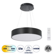 Κρεμαστή Πλαφονιέρα Οροφής LED CCT 67W 7370lm 120° AC 220-240V – Εναλλαγή Φωτισμού μέσω Τηλεχειριστηρίου All In One Ψυχρό 6000k+Φυσικό 4500k+Θερμό 2700k Dimmable Φ40cm – Μαύρο – 3 Years Warranty