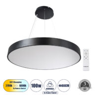 Κρεμαστή Πλαφονιέρα Οροφής LED CCT 100W 11020lm 120° AC 220-240V – Εναλλαγή Φωτισμού μέσω Τηλεχειριστηρίου All In One Ψυχρό 6000k+Φυσικό 4500k+Θερμό 2700k Dimmable Φ80cm – Μαύρο – 3 Years Warranty