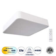 Πλαφονιέρα Οροφής LED CCT 67W 7370lm 120° AC 220-240V – Εναλλαγή Φωτισμού μέσω Τηλεχειριστηρίου All In One Ψυχρό 6000k+Φυσικό 4500k+Θερμό 2700k Dimmable Μ40 x Π40 x Υ8cm – Λευκό – 3 Years Warranty