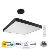 Κρεμαστή Πλαφονιέρα Οροφής LED CCT 100W 11020lm 120° AC 220-240V – Εναλλαγή Φωτισμού μέσω Τηλεχειριστηρίου All In One Ψυχρό 6000k+Φυσικό 4500k+Θερμό 2700k Dimmable Μ80 x Π80 x Υ8cm- Μαύρο – 3 Years Warranty