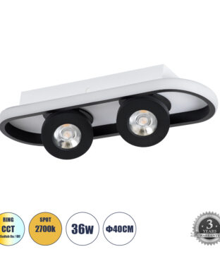 Φωτιστικό Οροφής Linear Design LED CCT με Κινούμενα Σποτ LED Spot Downlight 36W 4032lm 360° & 45° AC 220-240V – Εναλλαγή Φωτισμού μέσω Διακόπτη On/Off All In One Ψυχρό 6000k+Φυσικό 4500k+Θερμό 2700k Μ40 x Π13 x Υ6.5cm – Μαύρο