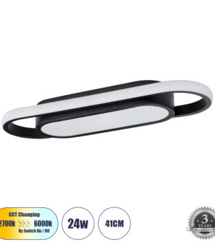 Φωτιστικό Οροφής Linear Design LED CCT 24W 2880lm 210° AC 220-240V – Εναλλαγή Φωτισμού μέσω Διακόπτη On/Off All In One Ψυχρό 6000k+Φυσικό 4500k+Θερμό 2700k Μ41 x Π13 x Υ4.5cm – Μαύρο – 3 Years Warranty