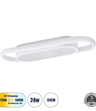 Φωτιστικό Οροφής Linear Design LED CCT 24W 2880lm 210° AC 220-240V – Εναλλαγή Φωτισμού μέσω Διακόπτη On/Off All In One Ψυχρό 6000k+Φυσικό 4500k+Θερμό 2700k Μ41 x Π13 x Υ4.5cm – Λευκό – 3 Years Warranty