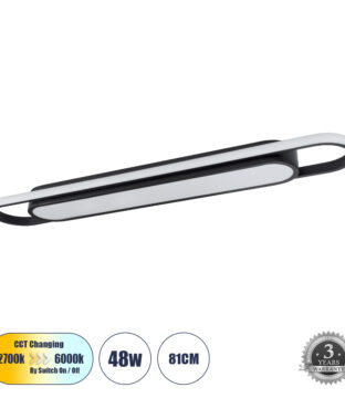 Φωτιστικό Οροφής Linear Design LED CCT 48W 5760lm 210° AC 220-240V – Εναλλαγή Φωτισμού μέσω Διακόπτη On/Off All In One Ψυχρό 6000k+Φυσικό 4500k+Θερμό 2700k Μ81 x Π13 x Υ4.5cm – Μαύρο – 3 Years Warranty