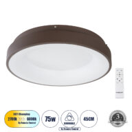 Πλαφονιέρα Οροφής Δαχτυλίδι-Κύκλος LED CCT 75W 8625lm 120° AC 220-240V – Εναλλαγή Φωτισμού μέσω Τηλεχειριστηρίου All In One Ψυχρό 6000k+Φυσικό 4500k+Θερμό 2700k Dimmable Φ45cm – Καφέ Χάλκινο – 3 Years Warranty