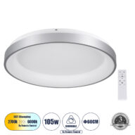 Πλαφονιέρα Οροφής Δαχτυλίδι-Κύκλος LED CCT 105W 12075lm 120° AC 220-240V – Εναλλαγή Φωτισμού μέσω Τηλεχειριστηρίου All In One Ψυχρό 6000k+Φυσικό 4500k+Θερμό 2700k Dimmable Φ60cm – Ασημί – 3 Years Warranty