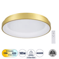 Πλαφονιέρα Οροφής Δαχτυλίδι-Κύκλος LED CCT 105W 12075lm 120° AC 220-240V – Εναλλαγή Φωτισμού μέσω Τηλεχειριστηρίου All In One Ψυχρό 6000k+Φυσικό 4500k+Θερμό 2700k Dimmable Φ60cm – Χρυσό Σαμπανιζέ – 3 Years Warranty