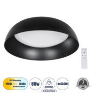 Πλαφονιέρα Οροφής LED CCT 60W 6900lm 120° AC 220-240V – Εναλλαγή Φωτισμού μέσω Τηλεχειριστηρίου All In One Ψυχρό 6000k+Φυσικό 4500k+Θερμό 2700k Dimmable Φ43cm – Μαύρο – 3 Years Warranty