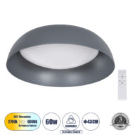 Πλαφονιέρα Οροφής LED CCT 60W 6900lm 120° AC 220-240V – Εναλλαγή Φωτισμού μέσω Τηλεχειριστηρίου All In One Ψυχρό 6000k+Φυσικό 4500k+Θερμό 2700k Dimmable Φ43cm – Γκρι Ανθρακί – 3 Years Warranty