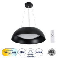 Κρεμαστή Πλαφονιέρα Οροφής LED CCT 60W 6900lm 120° AC 220-240V – Εναλλαγή Φωτισμού μέσω Τηλεχειριστηρίου All In One Ψυχρό 6000k+Φυσικό 4500k+Θερμό 2700k Dimmable Φ43cm – Μαύρο – 3 Years Warranty