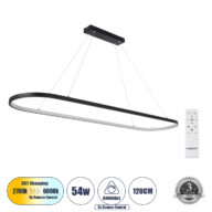 Κρεμαστό Φωτιστικό Οροφής Design LED CCT 54W 6210lm 300° AC 220-240V – Εναλλαγή Φωτισμού μέσω Τηλεχειριστηρίου All In One Ψυχρό 6000k+Φυσικό 4500k+Θερμό 2700k Dimmable Μ120 x Π30 x Υ2cm – Μαύρο – 3 Years Warranty